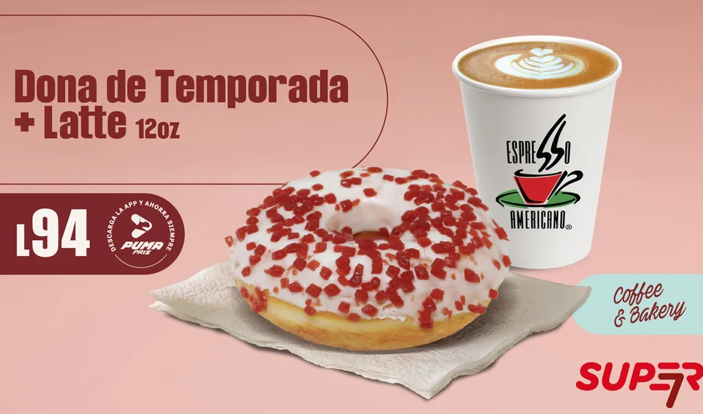Promoción Super 7 - Dona de Temporada + Latte 12oz